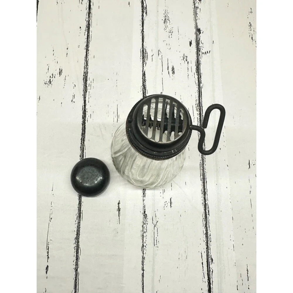 Vintage handheld nut/spice grinder chopper ribbed glass metal mechanics 1940's